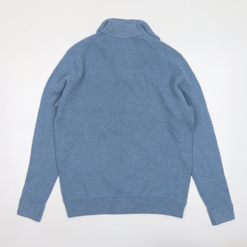Marks and Spencer Mens Blue Collared Polyester Henley Jumper Size L Long Sleeve