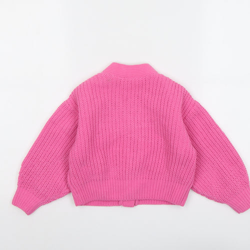 Marks and Spencer Girls Pink V-Neck Acrylic Cardigan Jumper Size 4-5 Years Button
