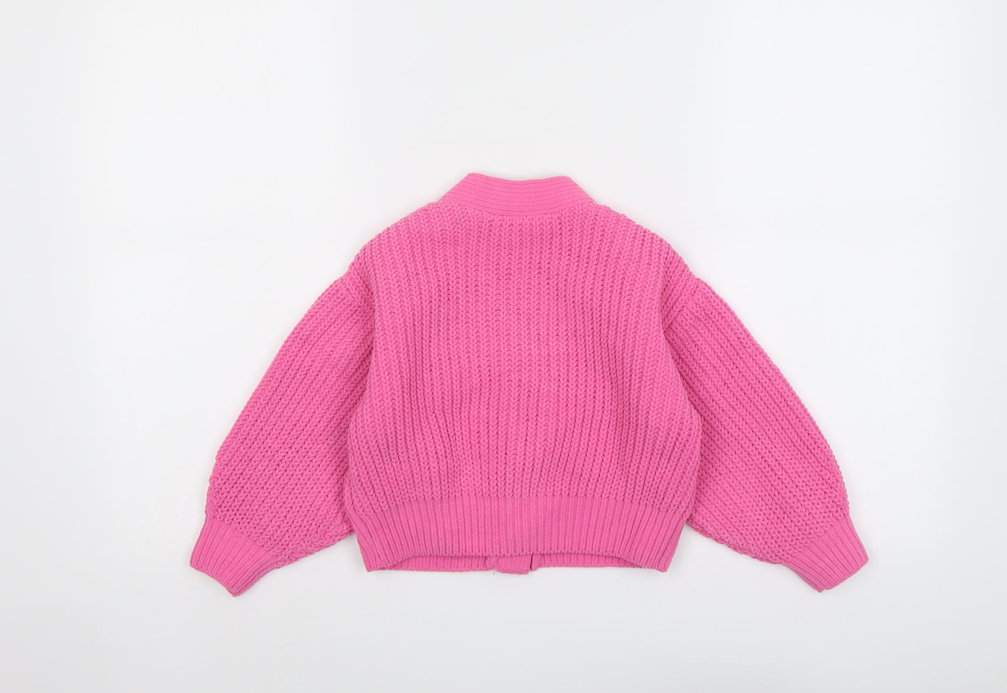 Marks and Spencer Girls Pink V-Neck Acrylic Cardigan Jumper Size 4-5 Years Button