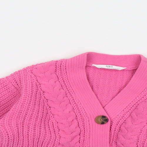 Marks and Spencer Girls Pink V-Neck Acrylic Cardigan Jumper Size 4-5 Years Button