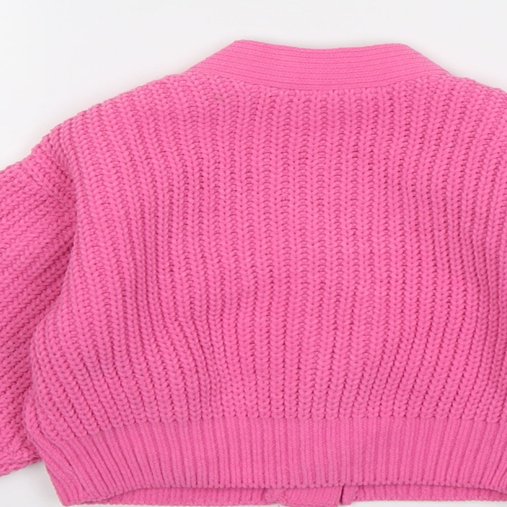 Marks and Spencer Girls Pink V-Neck Acrylic Cardigan Jumper Size 4-5 Years Button