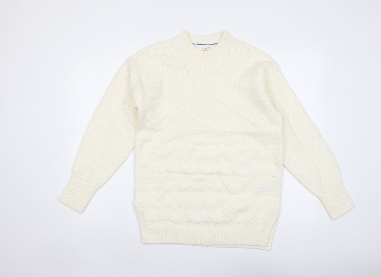 Per Una Womens Ivory Round Neck Geometric Acrylic Pullover Jumper Size S