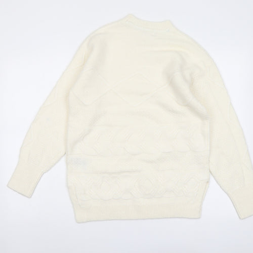Per Una Womens Ivory Round Neck Geometric Acrylic Pullover Jumper Size S