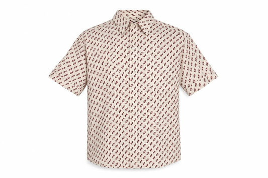 Great Plains Mens Beige Geometric Cotton Button-Up Size L Collared Button