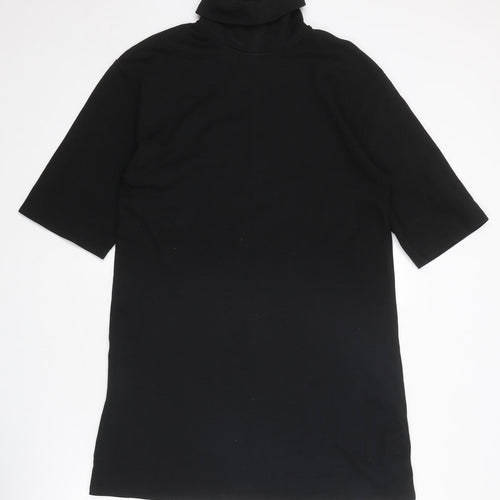 Zara Womens Black Cotton T-Shirt Dress Size M Roll Neck Pullover