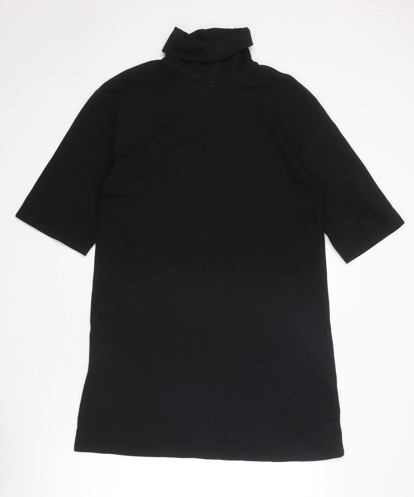 Zara Womens Black Cotton T-Shirt Dress Size M Roll Neck Pullover
