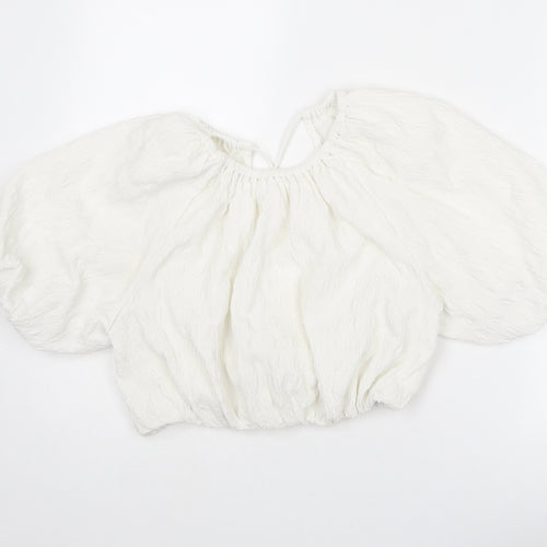 River Island Womens White Polyester Cropped Blouse Size 12 Round Neck - Open Back