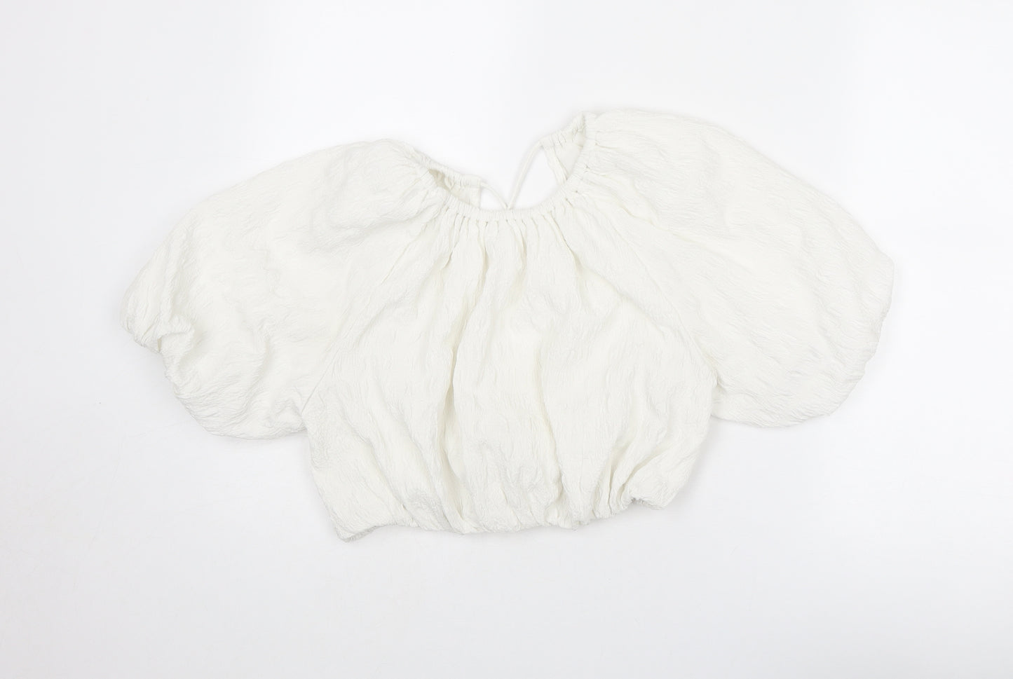River Island Womens White Polyester Cropped Blouse Size 12 Round Neck - Open Back