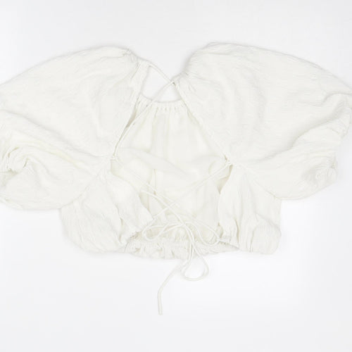 River Island Womens White Polyester Cropped Blouse Size 12 Round Neck - Open Back