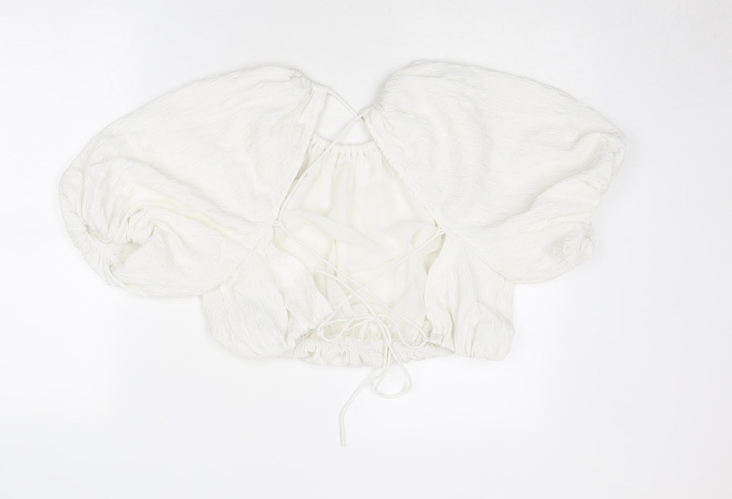 River Island Womens White Polyester Cropped Blouse Size 12 Round Neck - Open Back