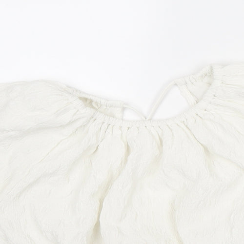 River Island Womens White Polyester Cropped Blouse Size 12 Round Neck - Open Back