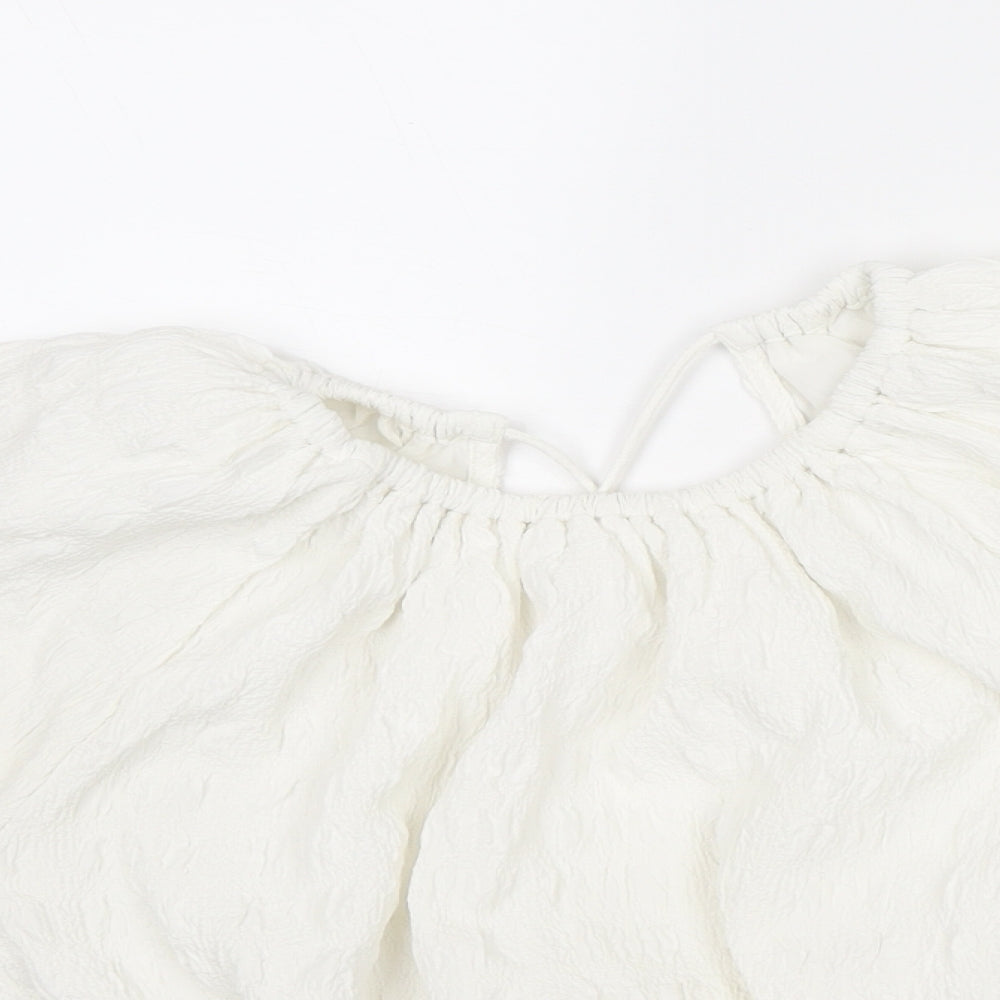 River Island Womens White Polyester Cropped Blouse Size 12 Round Neck - Open Back