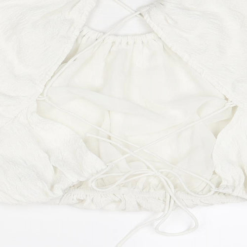 River Island Womens White Polyester Cropped Blouse Size 12 Round Neck - Open Back