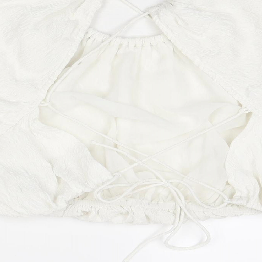 River Island Womens White Polyester Cropped Blouse Size 12 Round Neck - Open Back