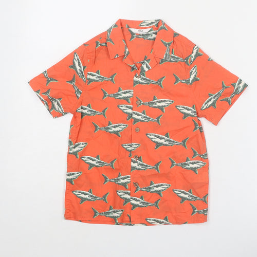 Marks and Spencer Boys Pink Geometric Cotton Basic Button-Up Size 4-5 Years Collared Button - Shark Print