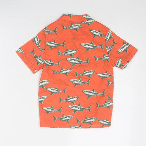 Marks and Spencer Boys Pink Geometric Cotton Basic Button-Up Size 4-5 Years Collared Button - Shark Print