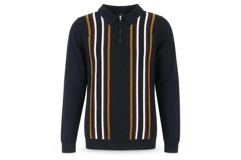 NEXT Mens Blue Collared Striped Cotton Henley Jumper Size S Long Sleeve