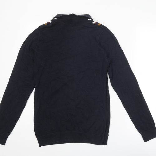 NEXT Mens Blue Collared Striped Cotton Henley Jumper Size S Long Sleeve