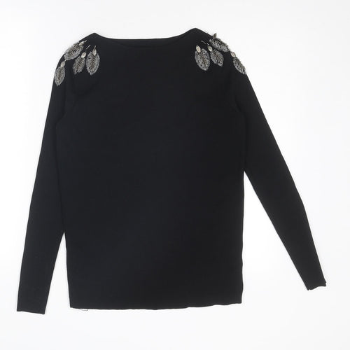 Zara Womens Black Polyester Basic Blouse Size S Round Neck