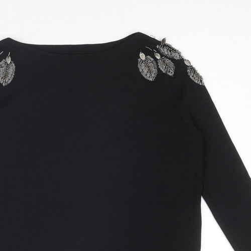 Zara Womens Black Polyester Basic Blouse Size S Round Neck