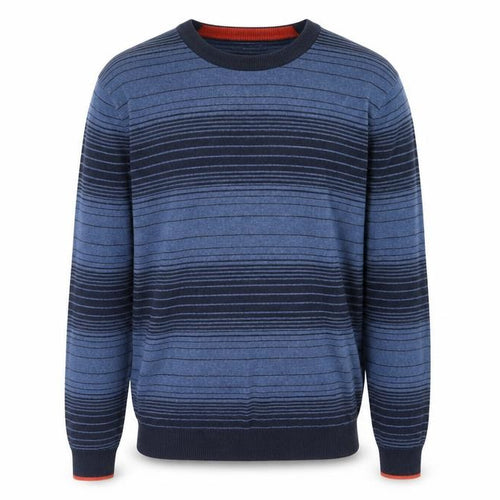 John Lewis Mens Blue Round Neck Striped Cotton Pullover Jumper Size S Long Sleeve