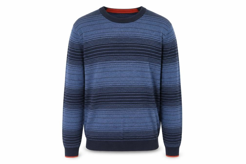 John Lewis Mens Blue Round Neck Striped Cotton Pullover Jumper Size S Long Sleeve