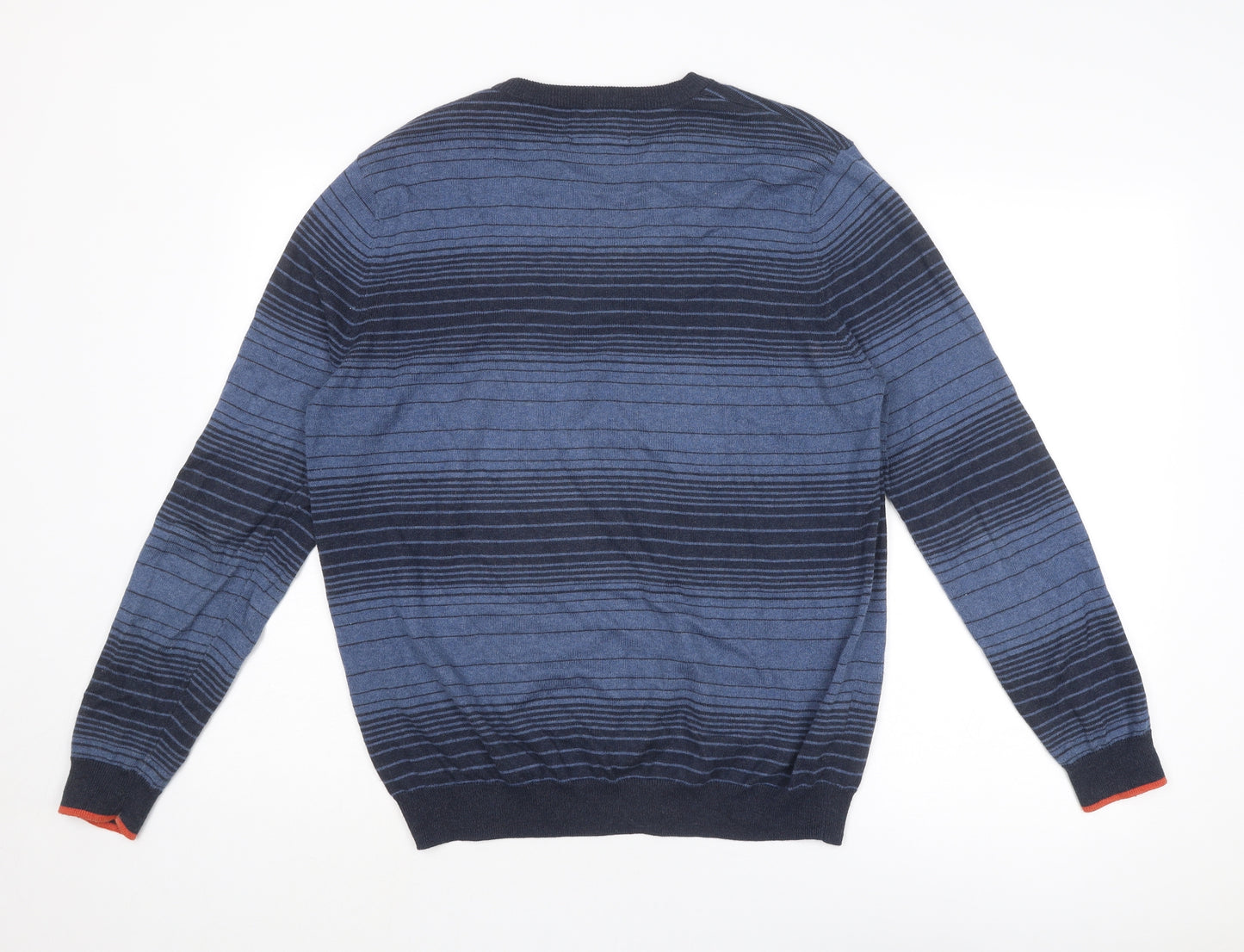 John Lewis Mens Blue Round Neck Striped Cotton Pullover Jumper Size S Long Sleeve