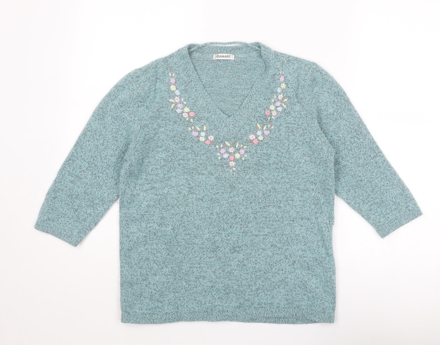 Damart Womens Blue V-Neck Acrylic Pullover Jumper Size 10 - Size 10-12