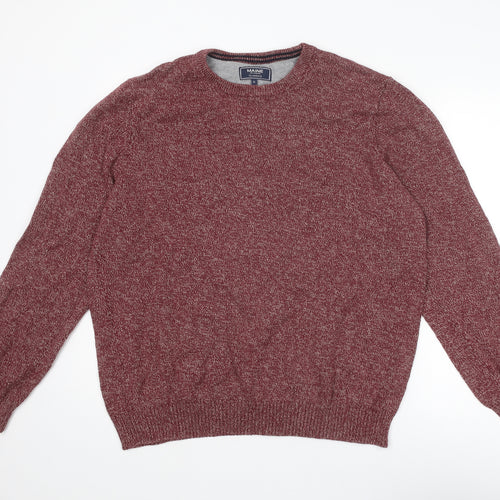 Maine New England Mens Red Round Neck Cotton Pullover Jumper Size XL Long Sleeve