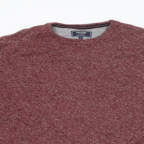 Maine New England Mens Red Round Neck Cotton Pullover Jumper Size XL Long Sleeve