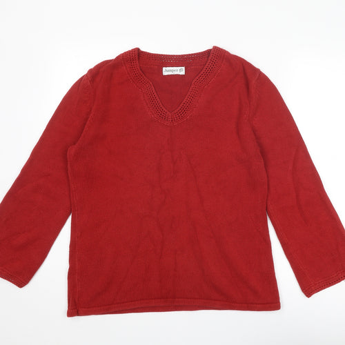 Jumper Womens Red V-Neck Acrylic Pullover Jumper Size L