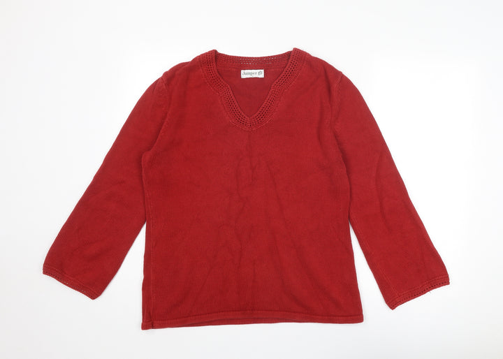 Jumper Womens Red V-Neck Acrylic Pullover Jumper Size L