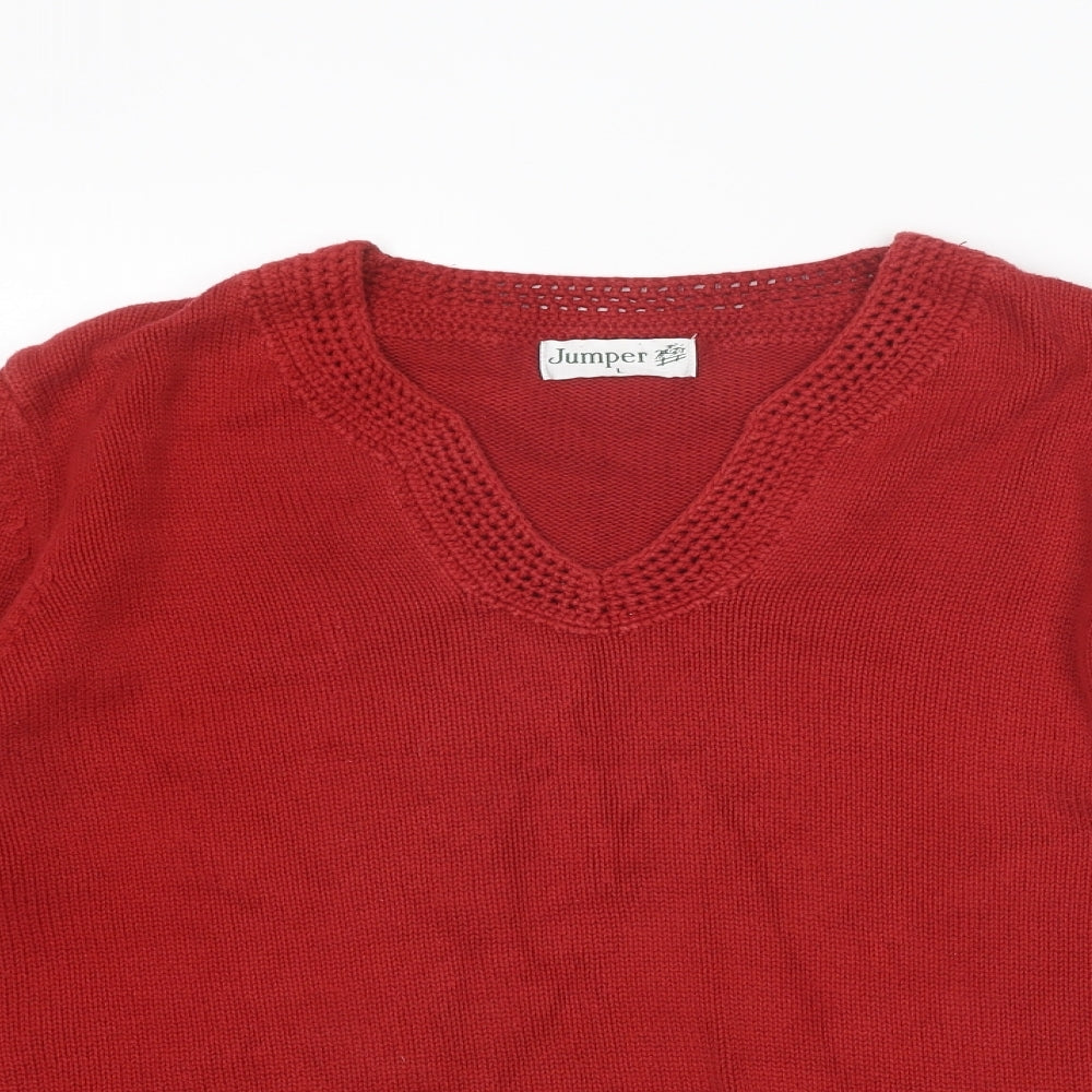 Jumper Womens Red V-Neck Acrylic Pullover Jumper Size L