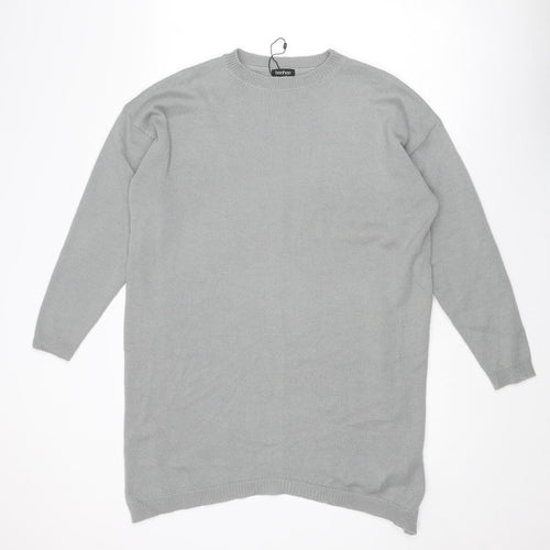 Boohoo Womens Grey Crew Neck Acrylic Pullover Jumper Size S