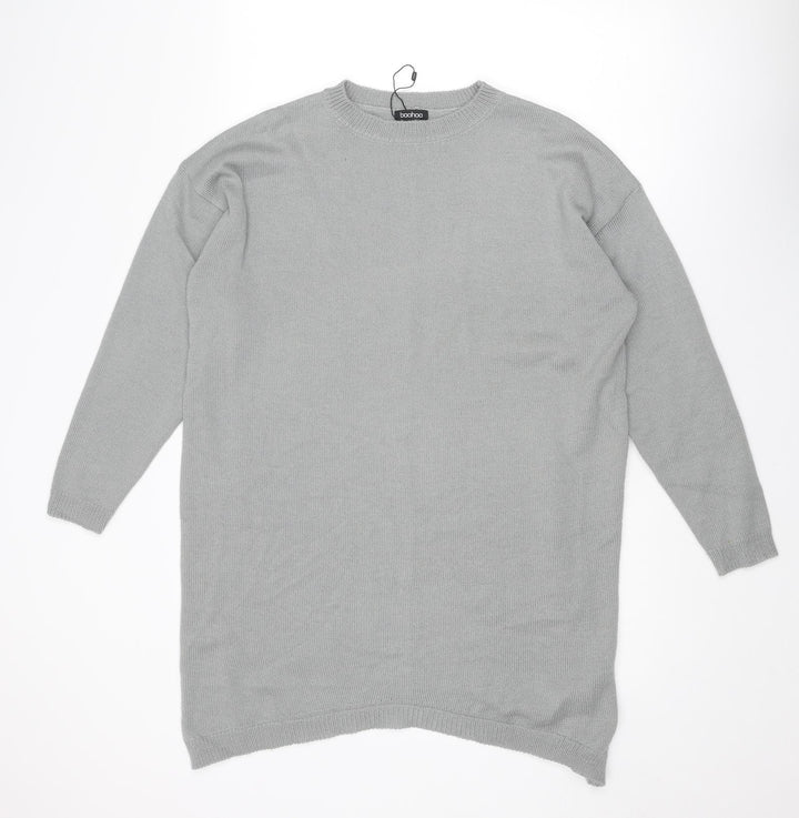 Boohoo Womens Grey Crew Neck Acrylic Pullover Jumper Size S