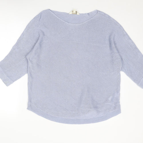 Monsoon Womens Blue Boat Neck Linen Pullover Jumper Size L