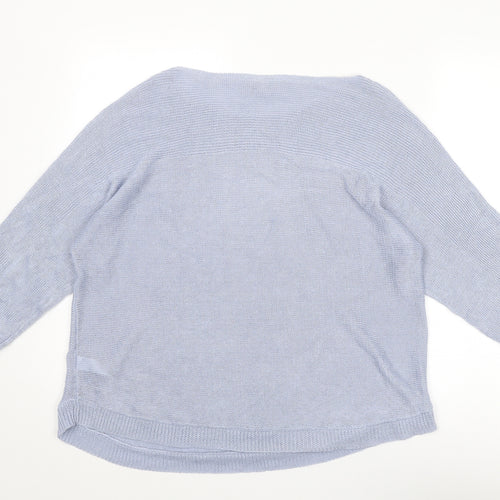 Monsoon Womens Blue Boat Neck Linen Pullover Jumper Size L