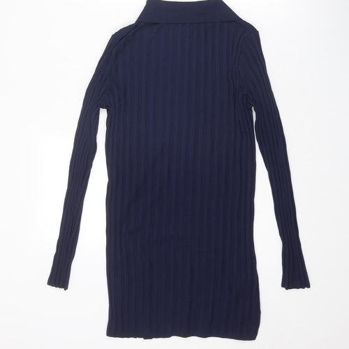 Mango Womens Blue Polyamide Shirt Dress Size S Collared Button - Ribbed