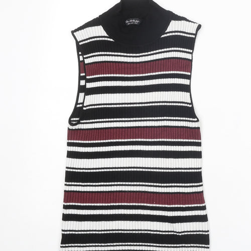 Miss Selfridge Womens Multicoloured Mock Neck Striped Viscose Pullover Jumper Size 12 - Ribbed