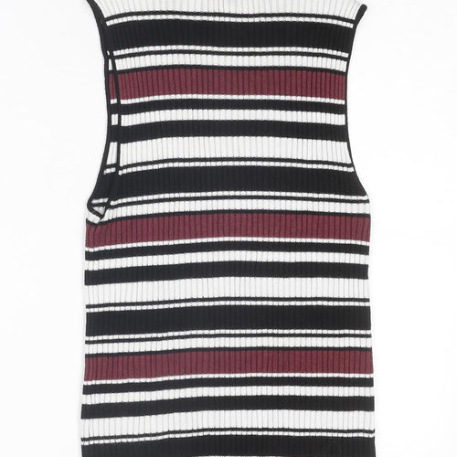 Miss Selfridge Womens Multicoloured Mock Neck Striped Viscose Pullover Jumper Size 12 - Ribbed
