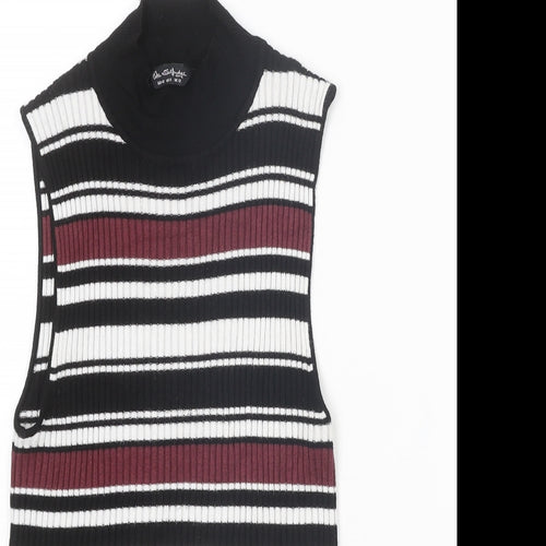 Miss Selfridge Womens Multicoloured Mock Neck Striped Viscose Pullover Jumper Size 12 - Ribbed