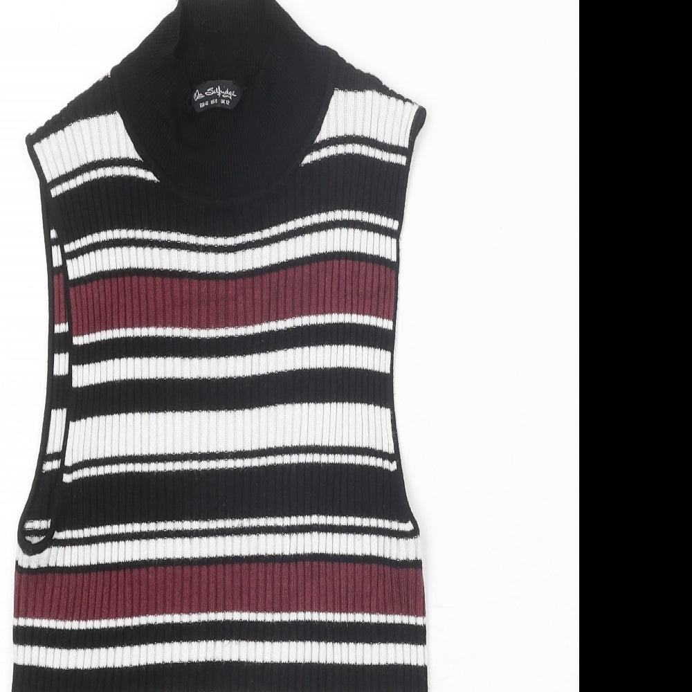 Miss Selfridge Womens Multicoloured Mock Neck Striped Viscose Pullover Jumper Size 12 - Ribbed