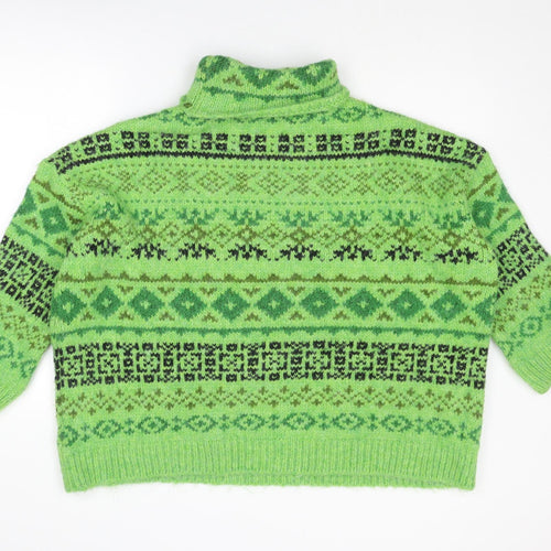 Zara Womens Green Roll Neck Geometric Acrylic Pullover Jumper Size M