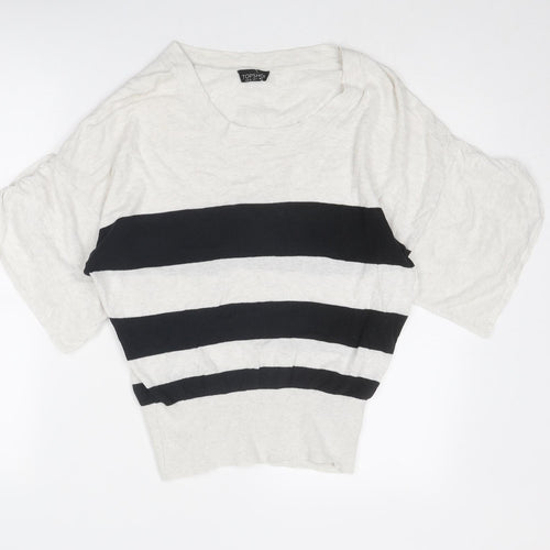 Topshop Womens Beige Boat Neck Striped Cotton Pullover Jumper Size 8