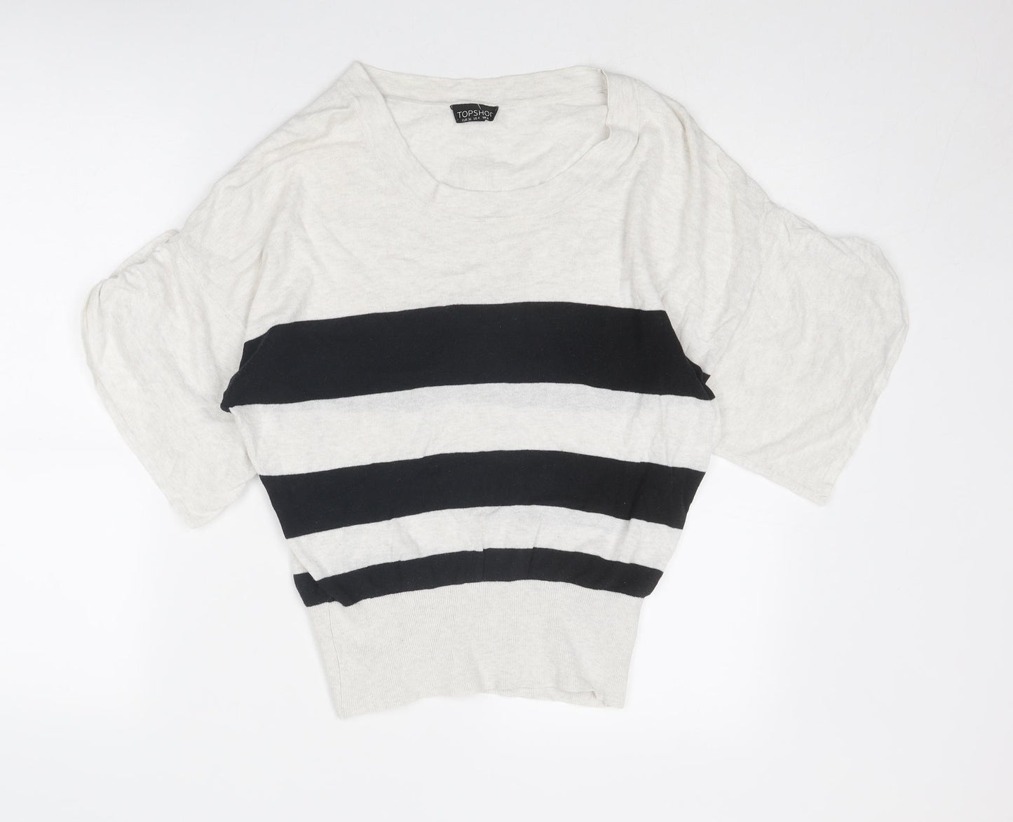 Topshop Womens Beige Boat Neck Striped Cotton Pullover Jumper Size 8
