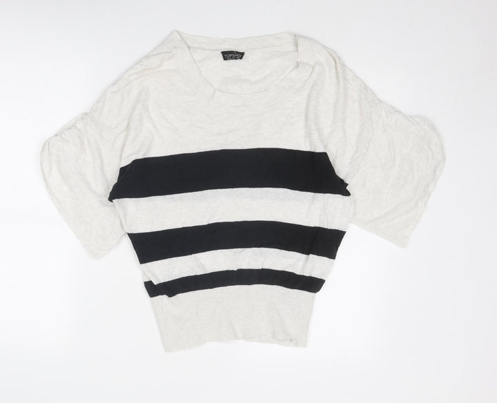 Topshop Womens Beige Boat Neck Striped Cotton Pullover Jumper Size 8