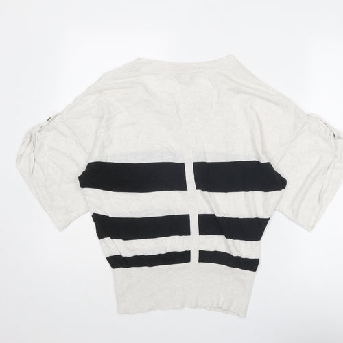 Topshop Womens Beige Boat Neck Striped Cotton Pullover Jumper Size 8