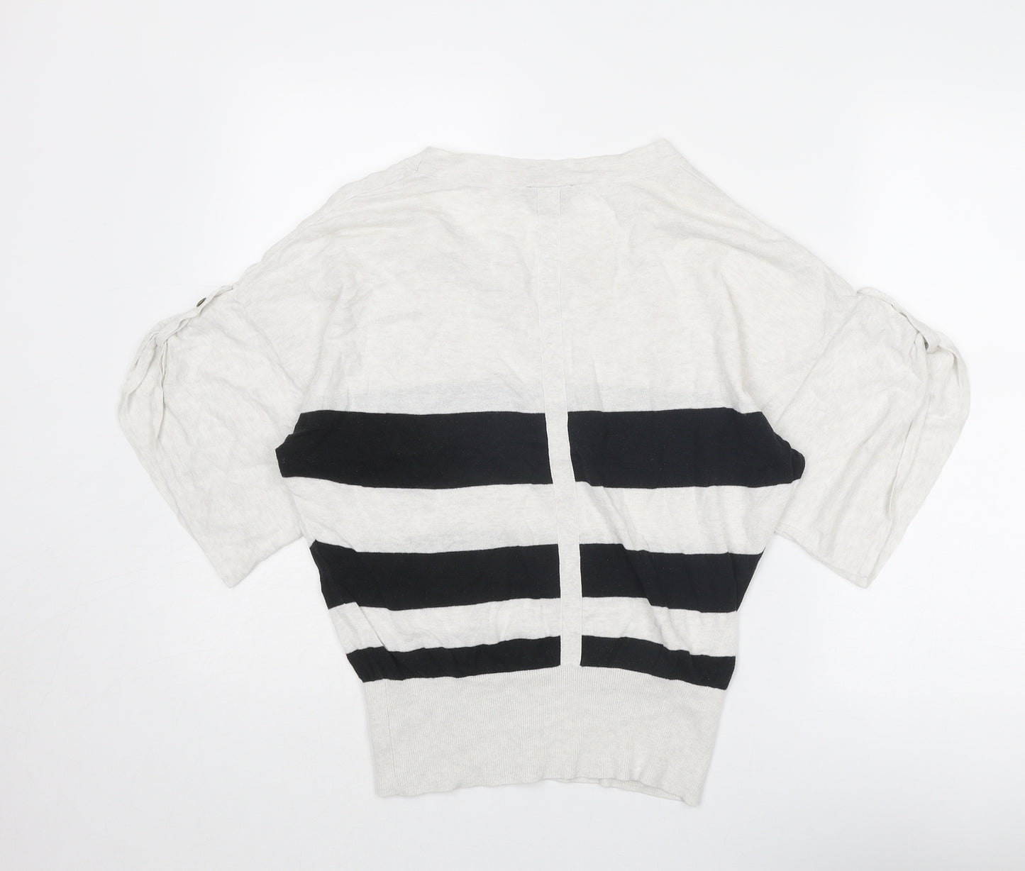 Topshop Womens Beige Boat Neck Striped Cotton Pullover Jumper Size 8