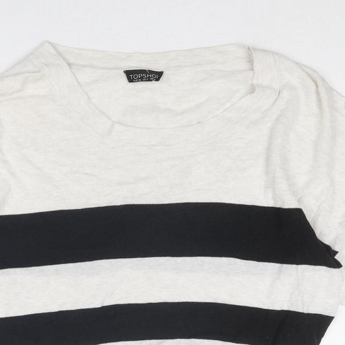Topshop Womens Beige Boat Neck Striped Cotton Pullover Jumper Size 8