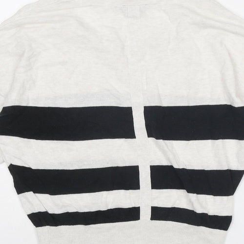 Topshop Womens Beige Boat Neck Striped Cotton Pullover Jumper Size 8
